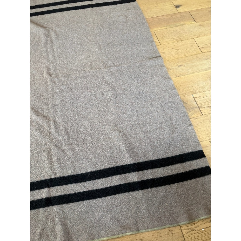 Vintage Wool Blanket Grey Black Stripe Camp Bed Throw Cozy Warm‎ - Picture 3 of 5